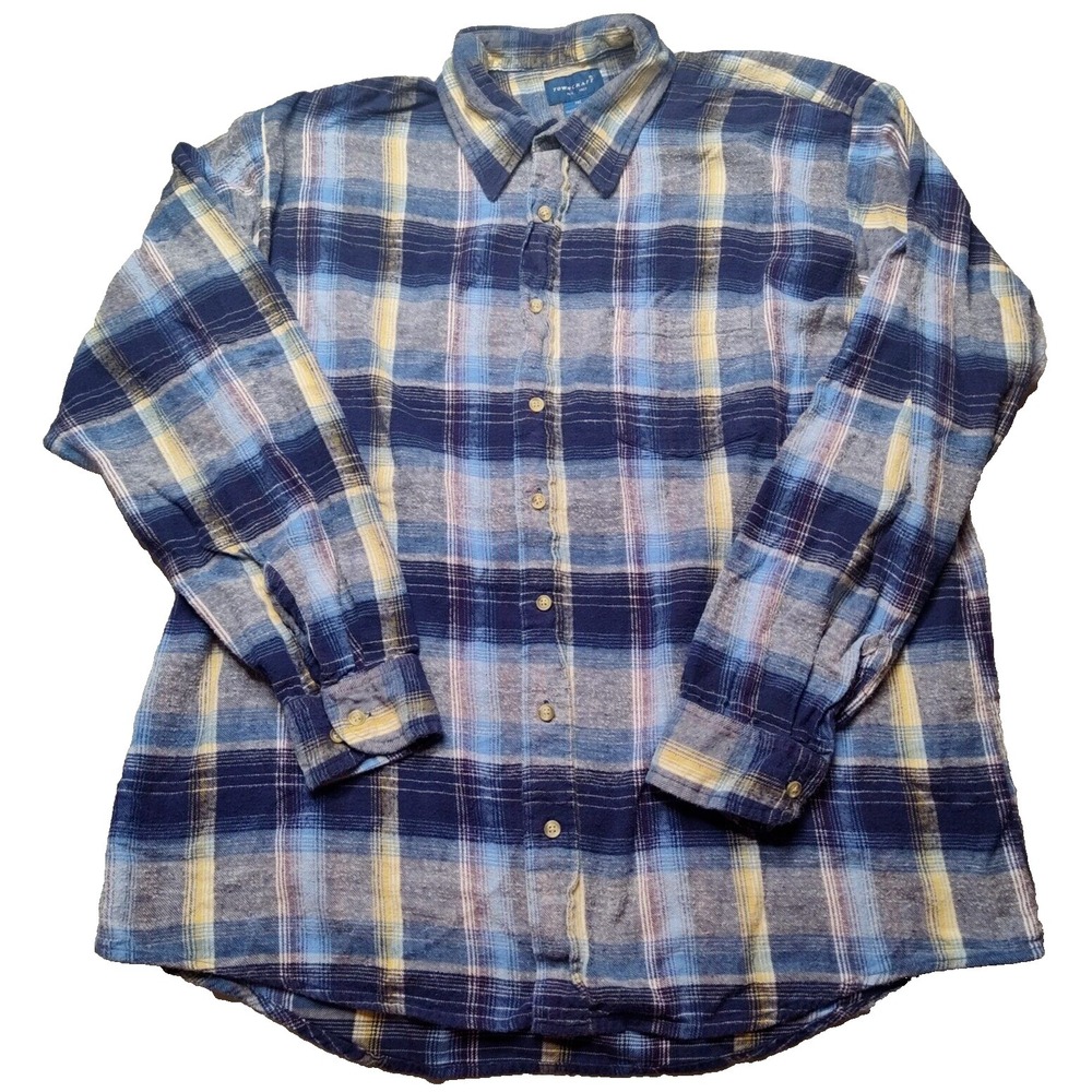 VTG TOWNCRAFT Men Big & Tall XLT Blue‎ Plaid Cotton Flannel Shirt